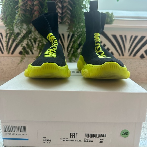 Kids SlipOn Moschino Sneakers, Size 30/12.5 w/Original Box, Black/Neon Yellow - Picture 6 of 6